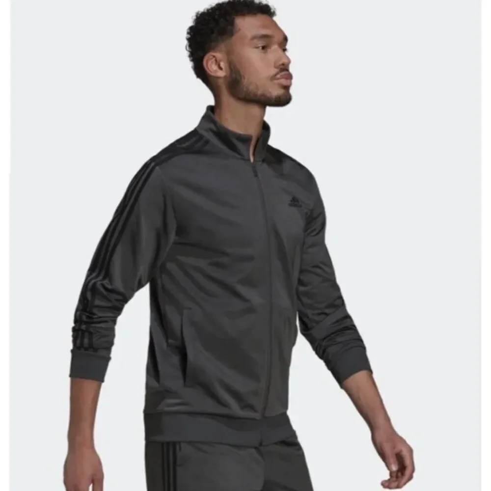 Adidas Men Gray Essential Three Stripe Zip Front Jacket Size XL